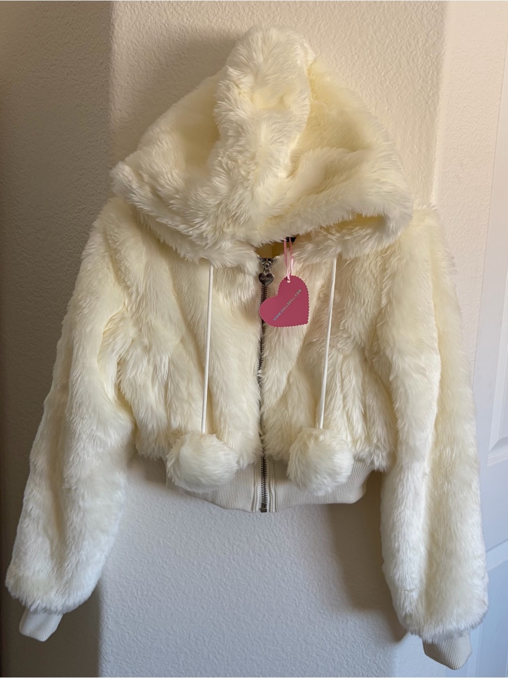 Dolls Kill - Sugar Thrillz CANDY BLOSSOM FAUX FUR HOODIE - IVORY